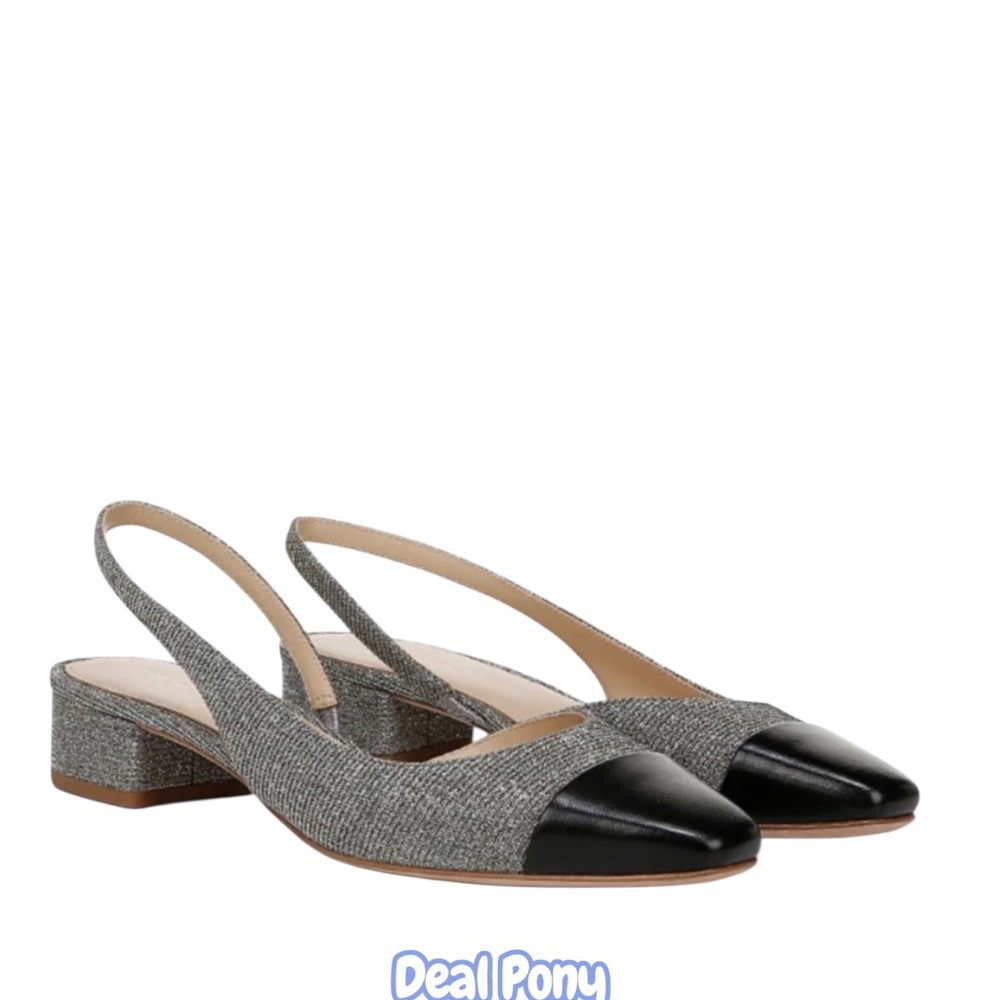 VERONICA BEARD Cecile Lurex Cap-toe Slingback Ballerina Kitten Heels 8.5 Italy